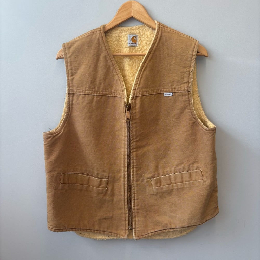 Vintage Carhartt Sherpa Lined Duck Vest Brown Mens Large